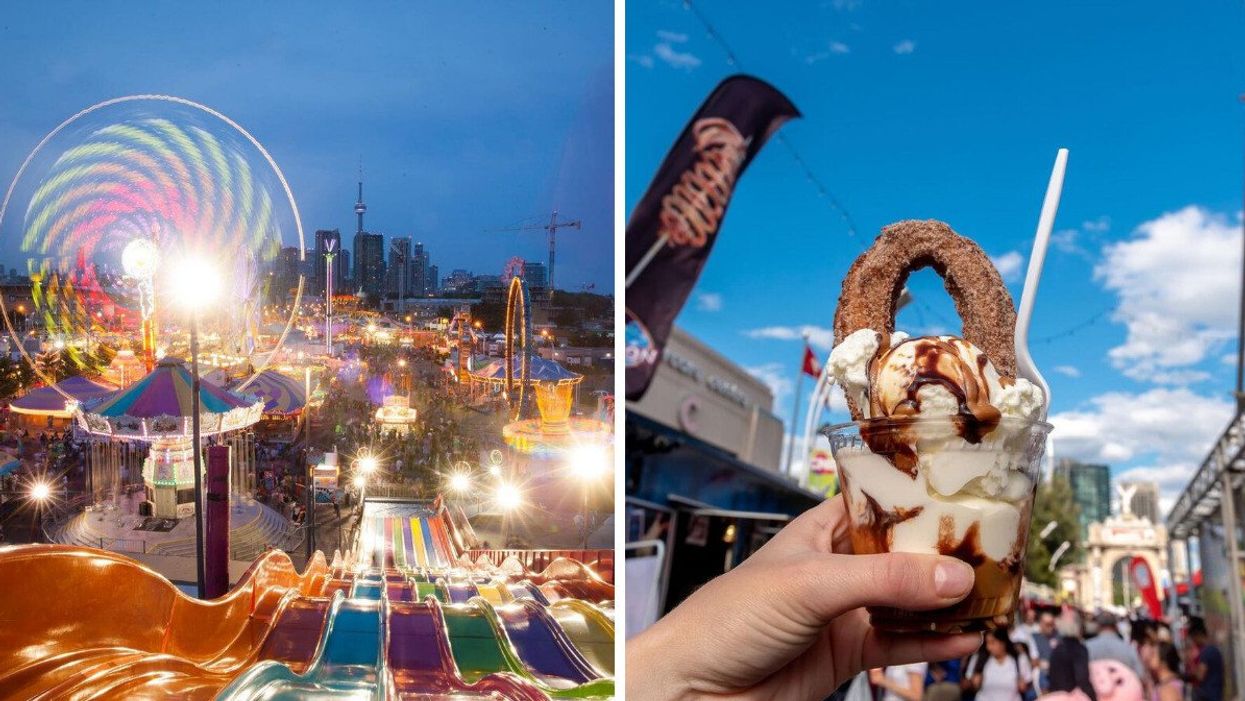 Rides at the Canadian National Exhibition. Right: Food at the CNE.