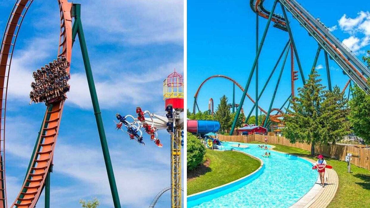 Rides seen in Canada's wonderland. Right: Waterpark seen in Canada's wonderland.