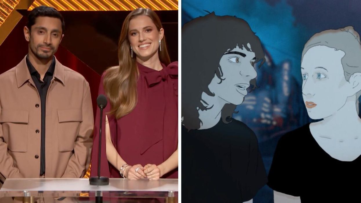 Riz Ahmed and Allison Williams announcing the Oscar nominees. Right: A scene from My Year of Dicks.