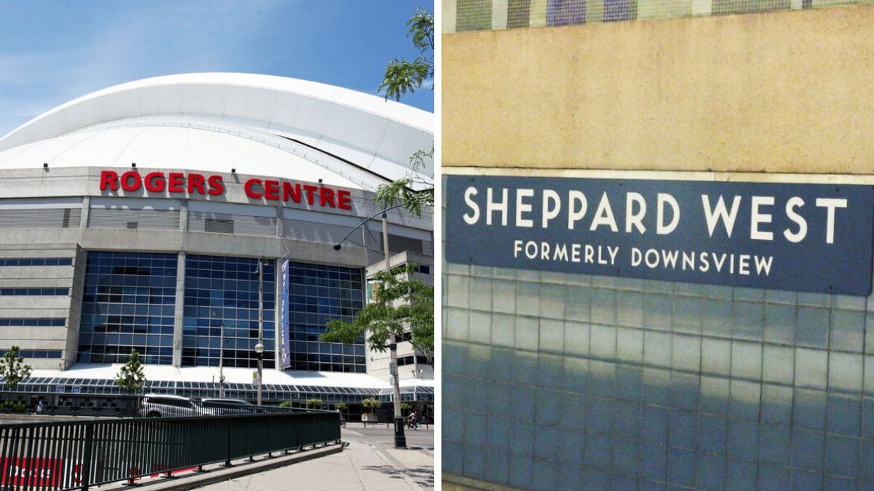 Rogers Centre. Right: Sheppard West Station.