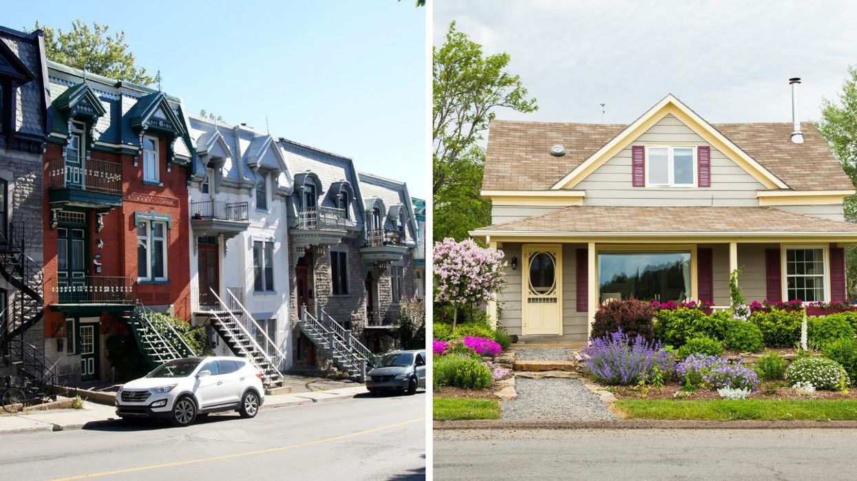 Row houses in Montreal. Right: A home in Nova Scotia.