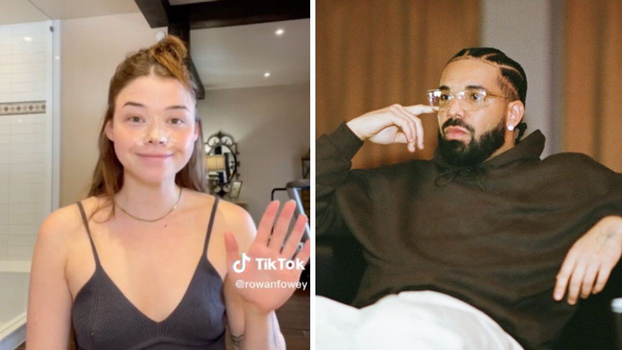 Rowan enacting the scene of her meeting with Drake. Right: Drake in a chair. 