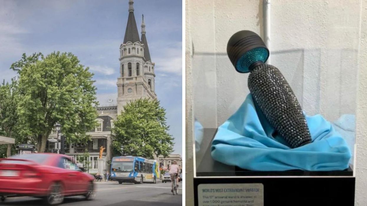 Rue Wellington in Montreal's Verdun borough. Right: The 'World’s Most Extravagant' vibrator.