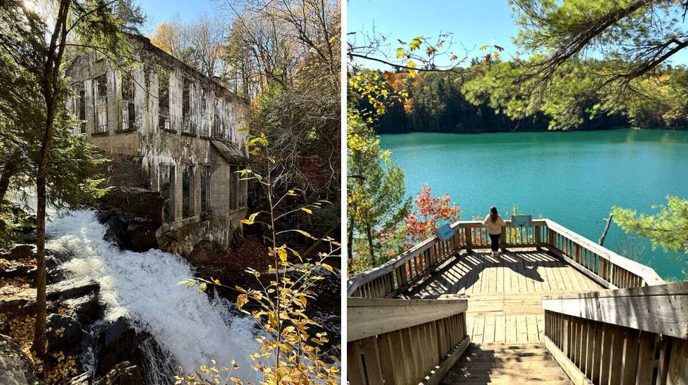 ruines Carbide Willson. Droite : lac pink dans le parc de la Gatineau.