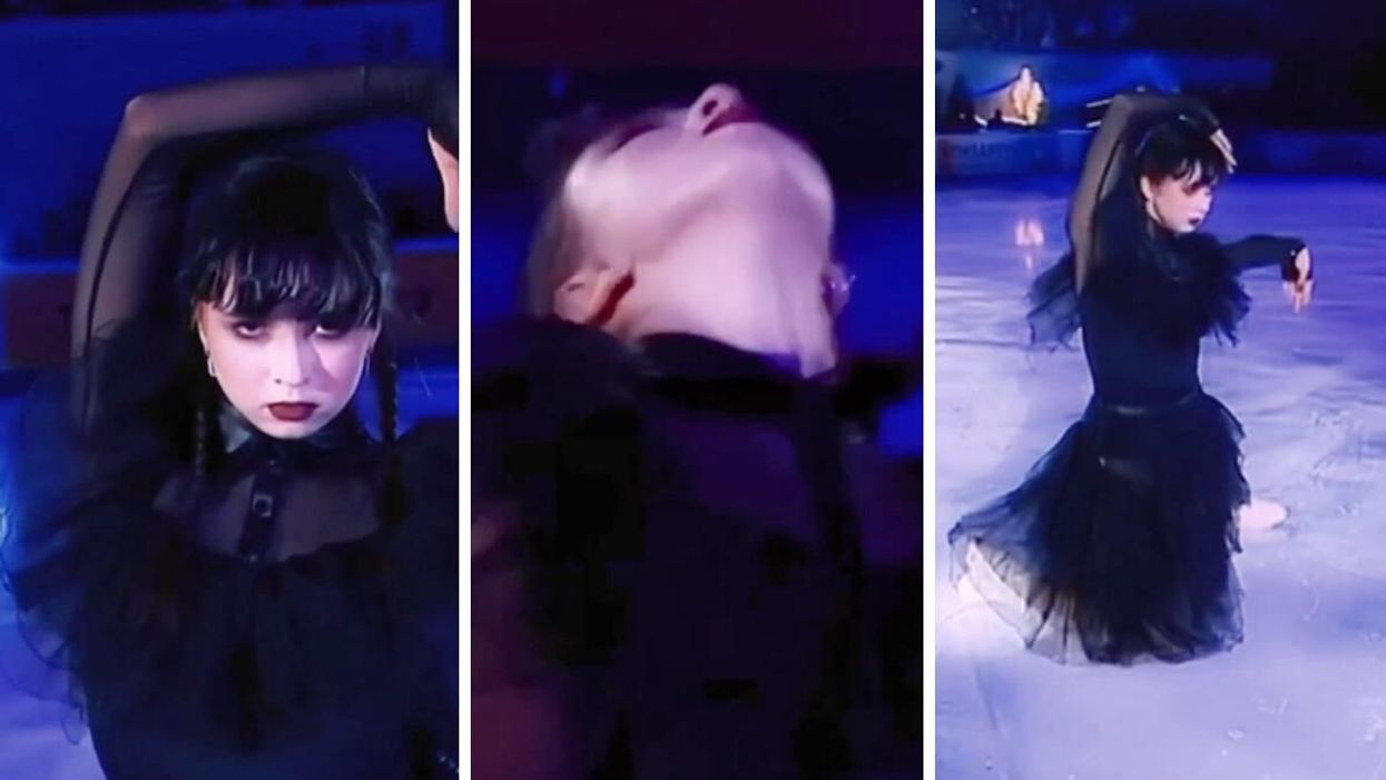 Russian figure skater Kamila Valieva performing the Wednesday dance on ice.