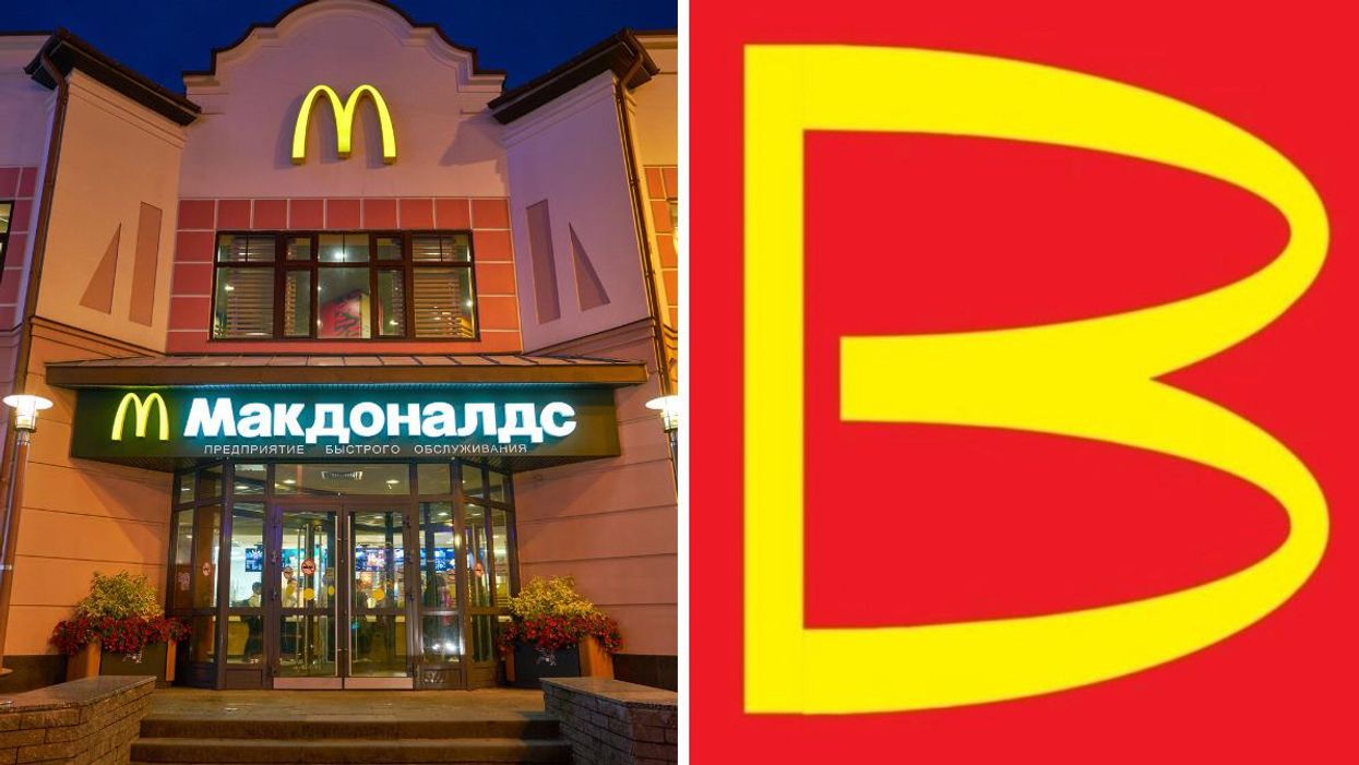 Russian McDonald's. Right: Proposed Uncle Vanya's logo.