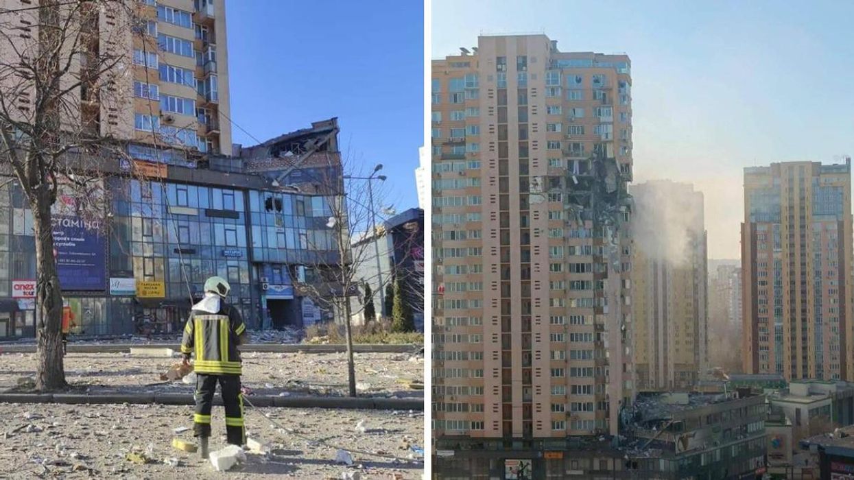 Russian missile hits an apartment building in Kyiv.