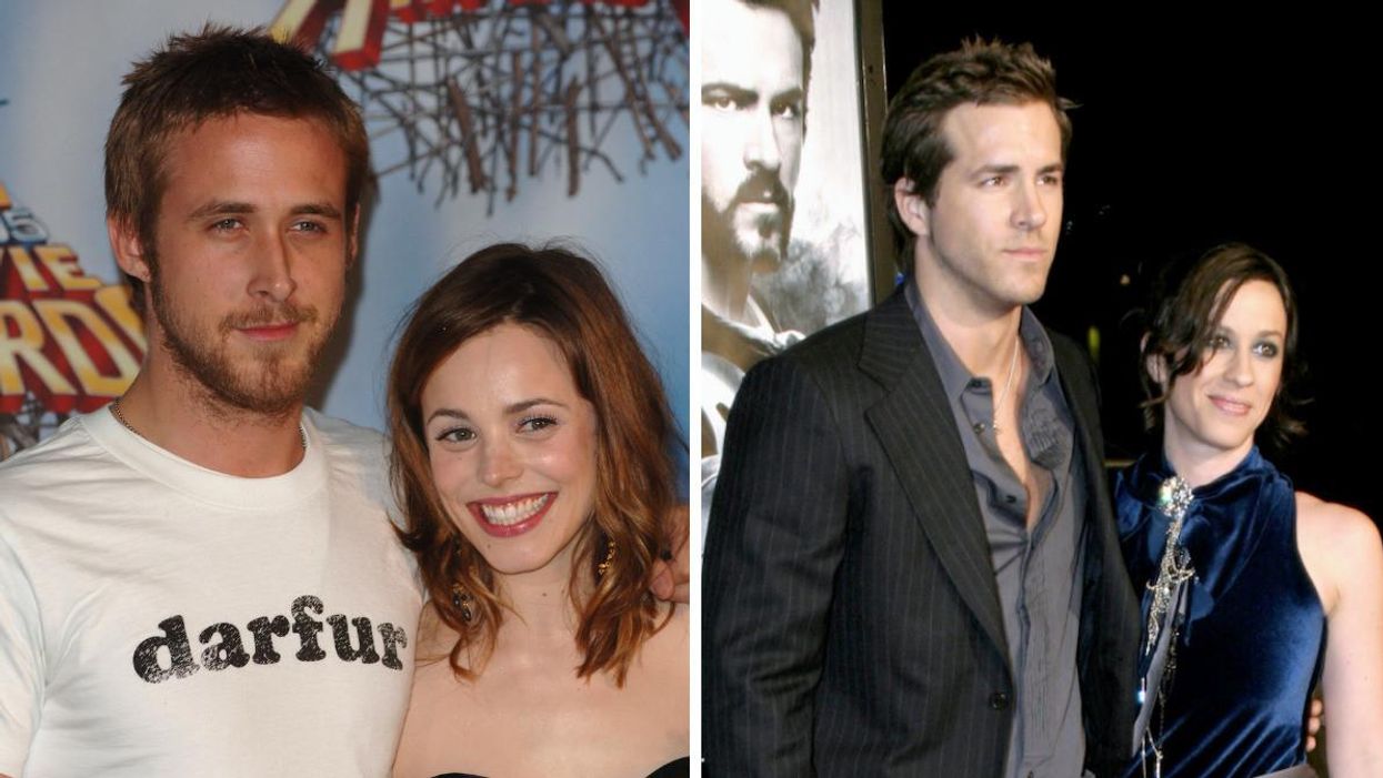 Ryan Gosling and Rachel McAdams. Right: Ryan Reynolds and Alanis Morrisette.