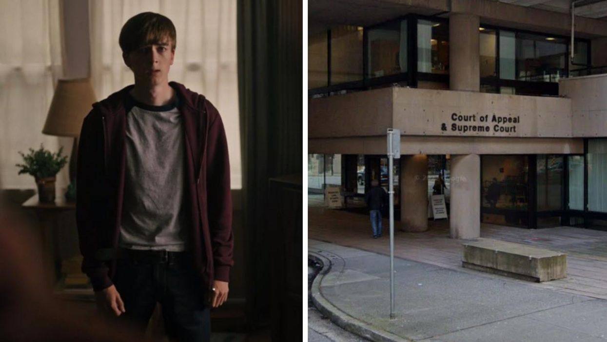 Ryan Grantham as Jeffery in 'Riverdale.' Right: BC Supreme Court.