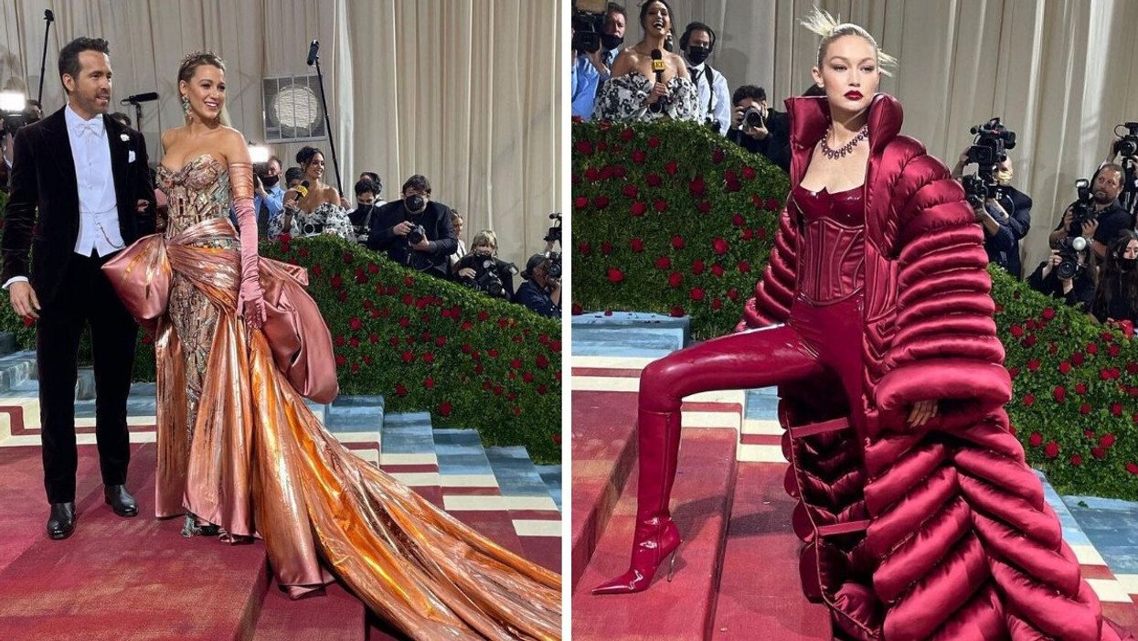 Ryan Reynolds and Blake Lively at the 2022 Met Gala. Right: Gigi Hadid at the 2022 Met Gala.