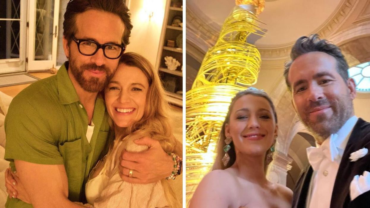 Ryan Reynolds and Blake Lively hugging each other. Right: Reynolds and Lively at the Met Gala in 2022.