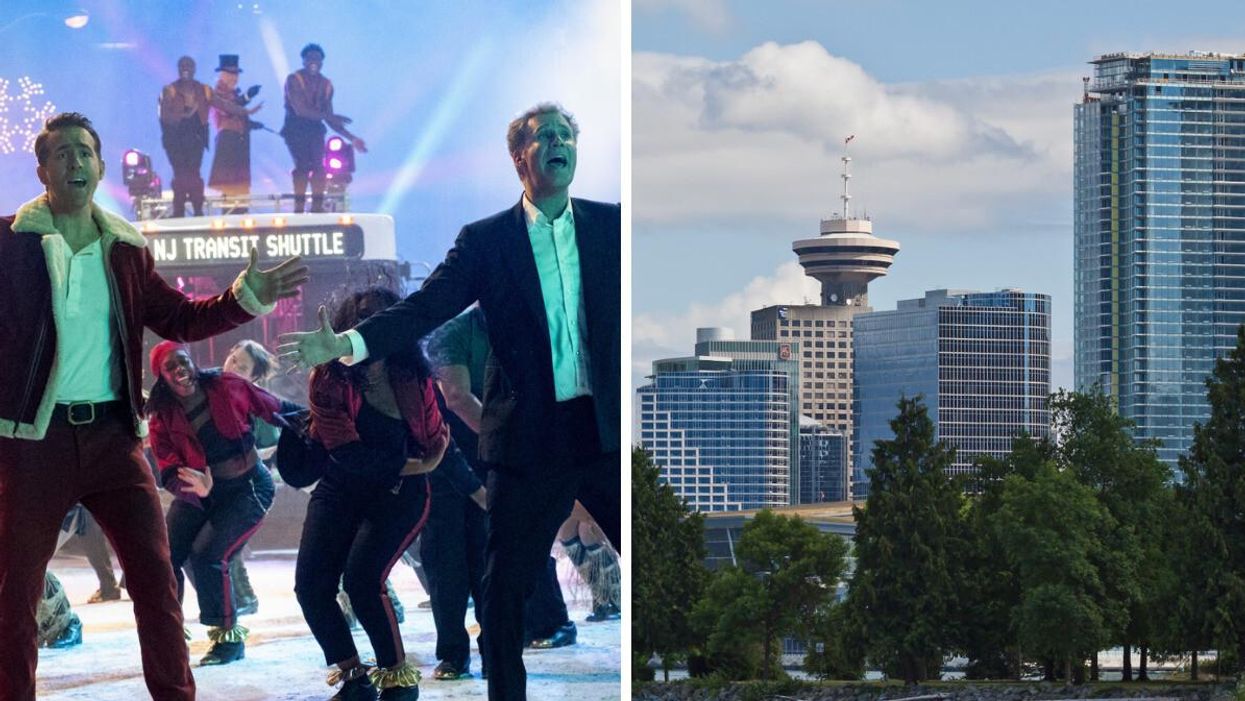 Ryan Reynolds and Will Ferrell in Spirited. Right: Vancouver.