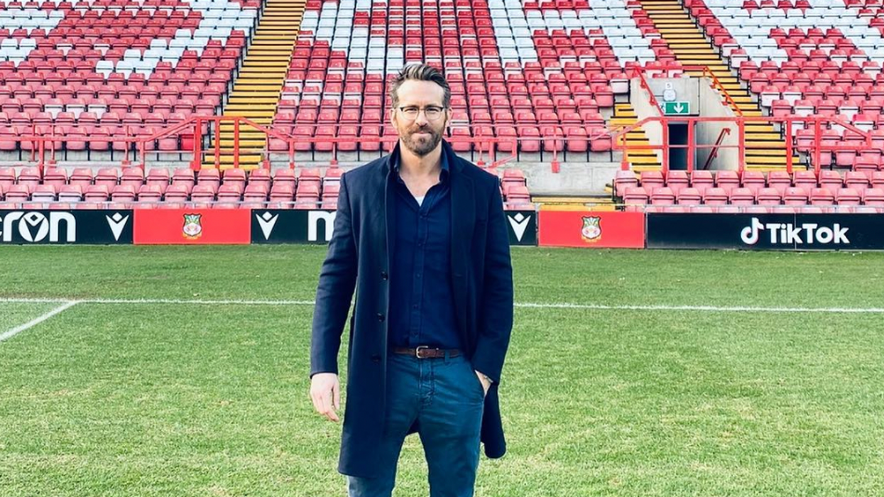 Ryan Reynolds at the Wrexham AFC pitch.