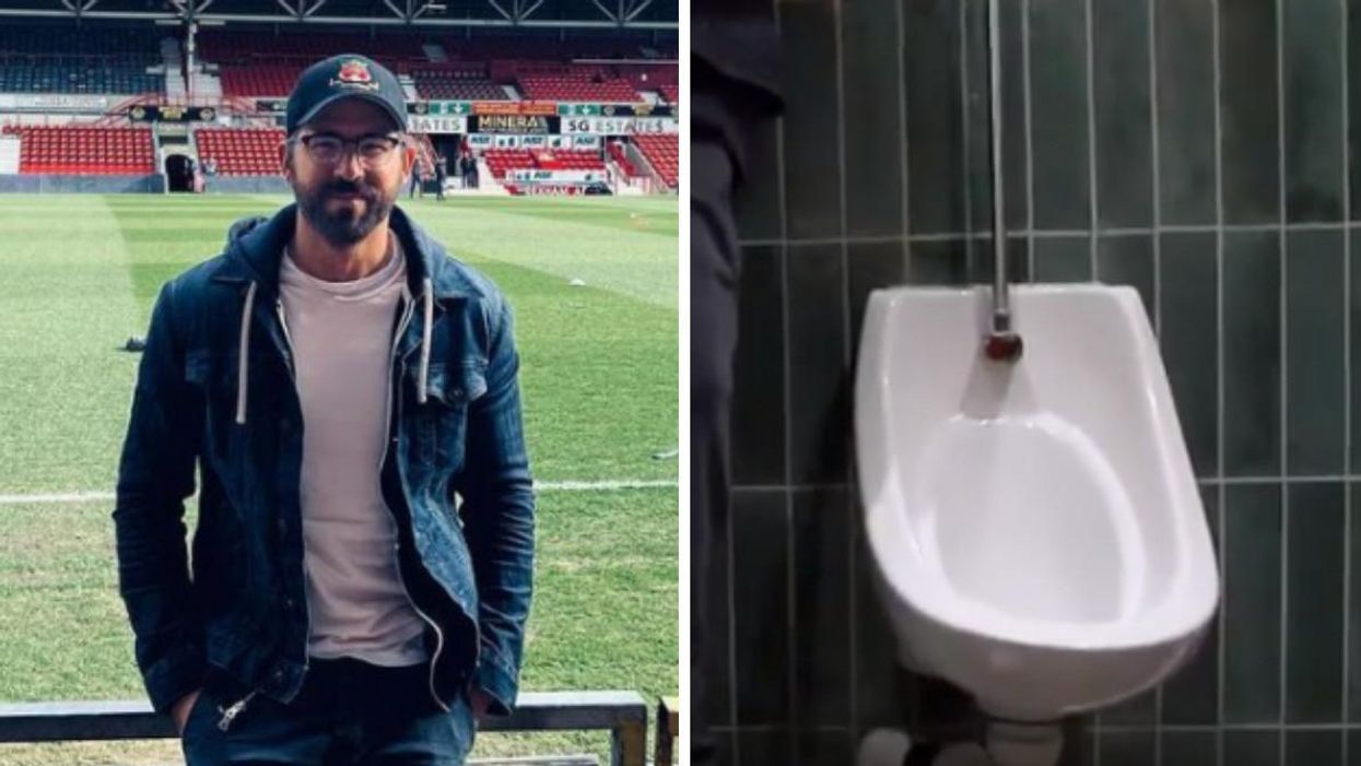 Ryan Reynolds at Wrexham Racecourse. Right: A urinal.
