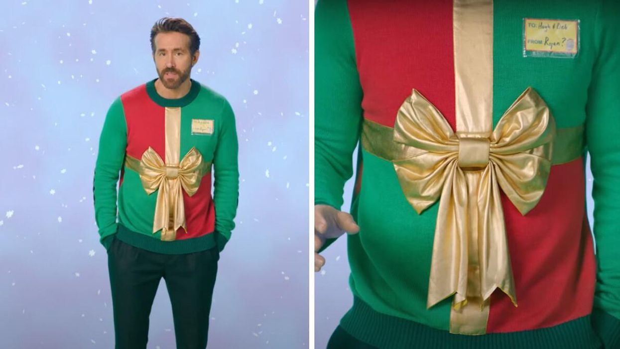 Ryan Reynolds in his ugly Christmas sweater.