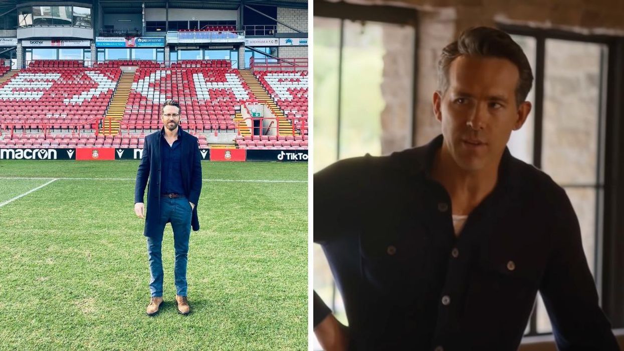 Ryan Reynolds in Wales. Right: Reynolds on My Next Guest Needs No Introduction With David Letterman.
