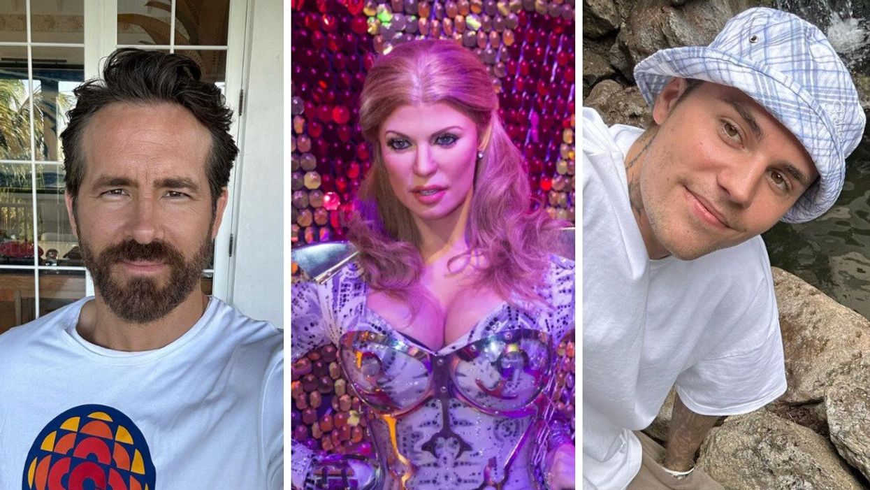 Ryan Reynolds. Middle: Shania Twain. Right: Justin Bieber.