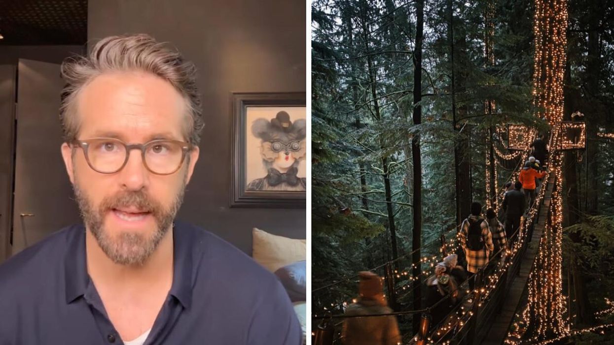 Ryan Reynolds. Right: Capilano Suspension Bridge Park.