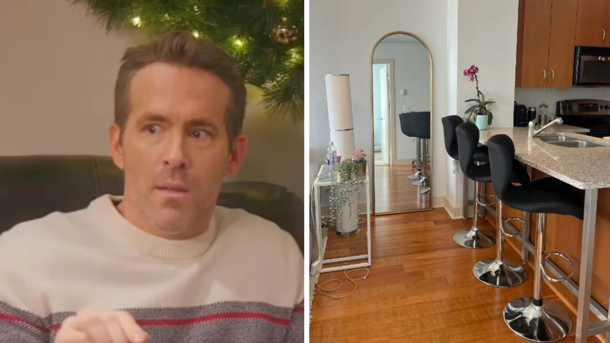 Ryan Reynolds. Right: Narcity writer Mira Nabulsi's apartment in Toronto.