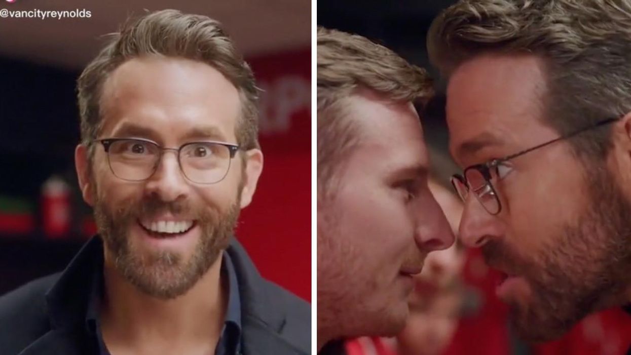Ryan Reynolds. Right: Paul Mullin face-to-face with Ryan Reynolds.