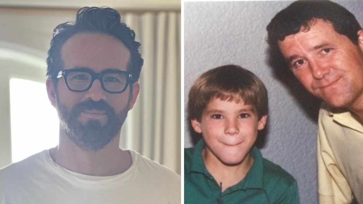 Ryan Reynolds. Right: Ryan Reynolds as a child with his father.