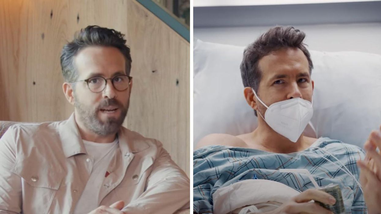 Ryan Reynolds. Right: Ryan Reynolds in the hospital.