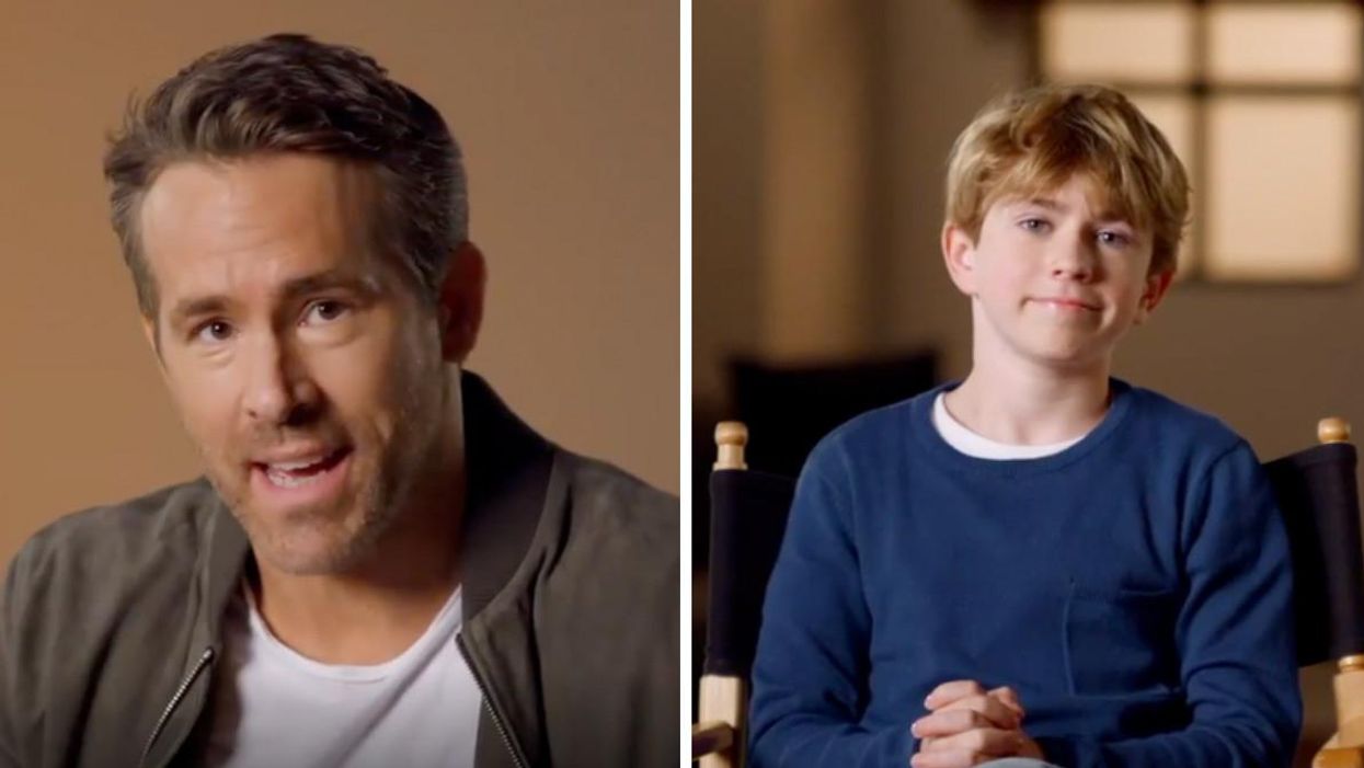 Ryan Reynolds. Right: Walker Scobell