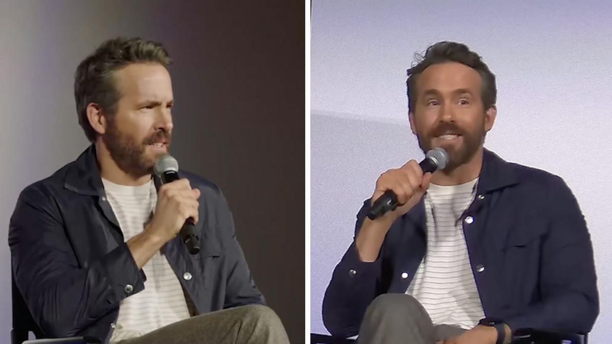 Ryan Reynolds with a mic.