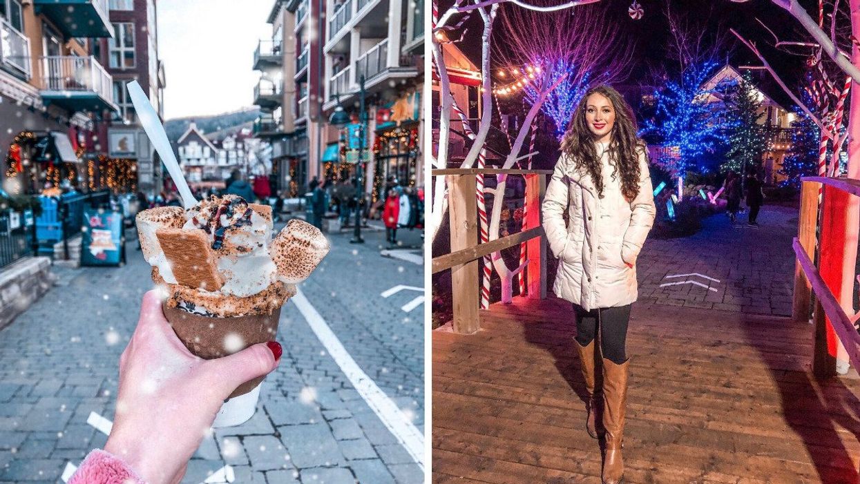 S'mores hot chocolate. Right: Madeline at Blue Mountain Village.