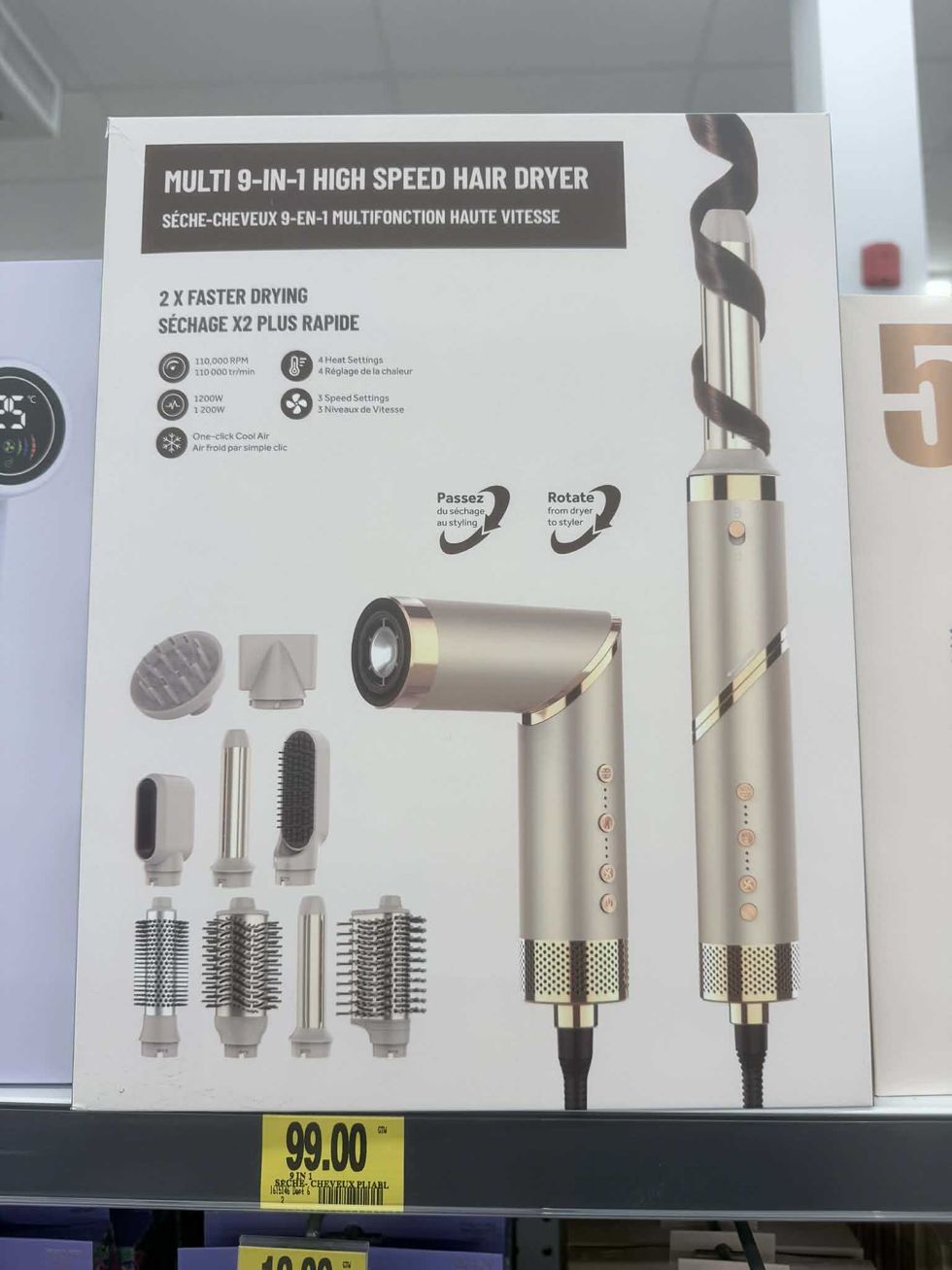 S\u00e9choir \u00e0 cheveux 9-en-1 multifonction \u00e0 haute vitesse en vente au Tigre G\u00e9ant pour 99 $.