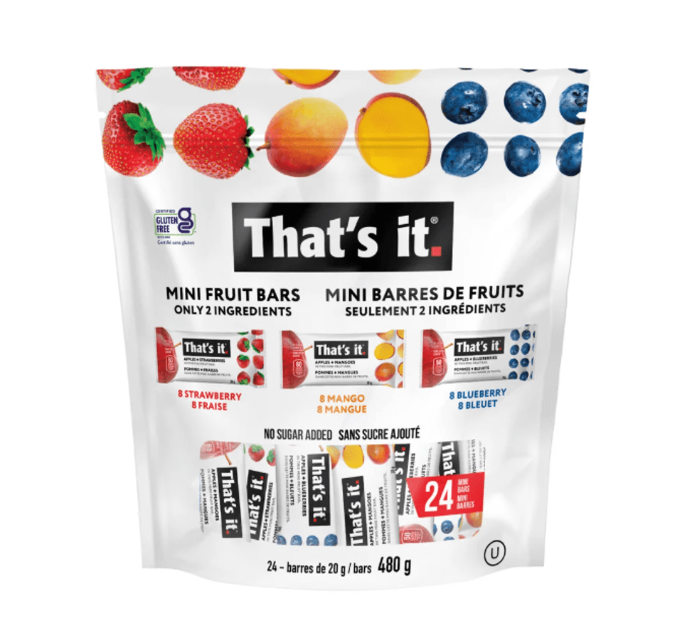 Sac de 24 mini barres de fruits That's it faites avec seulement deux ingr\u00e9dients.
