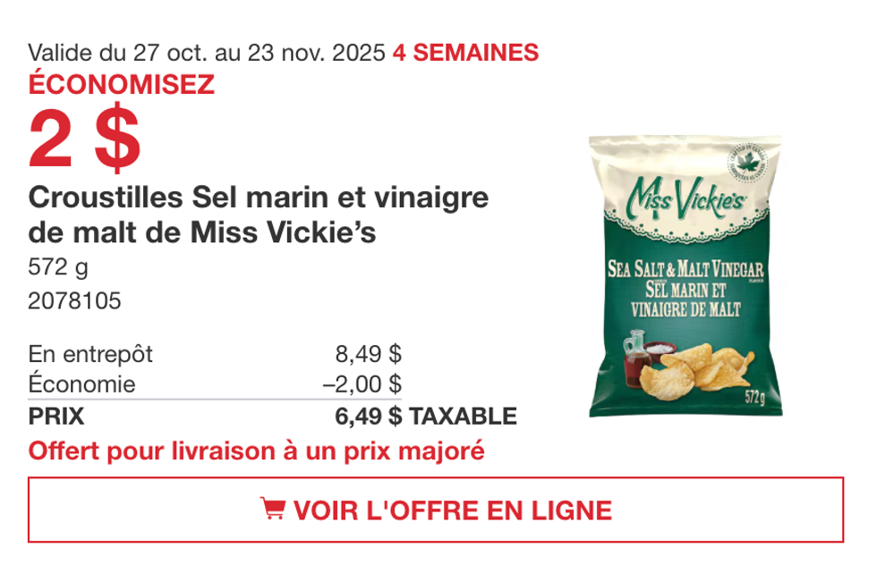 Sac de croustilles Miss Vickie\u2019s Sel marin et vinaigre de malt sur le site de Costco