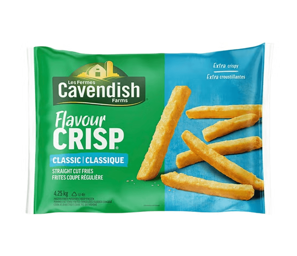 Sac de frites surgel\u00e9es FlavourCrisp de Cavendish de 4,25 kg.