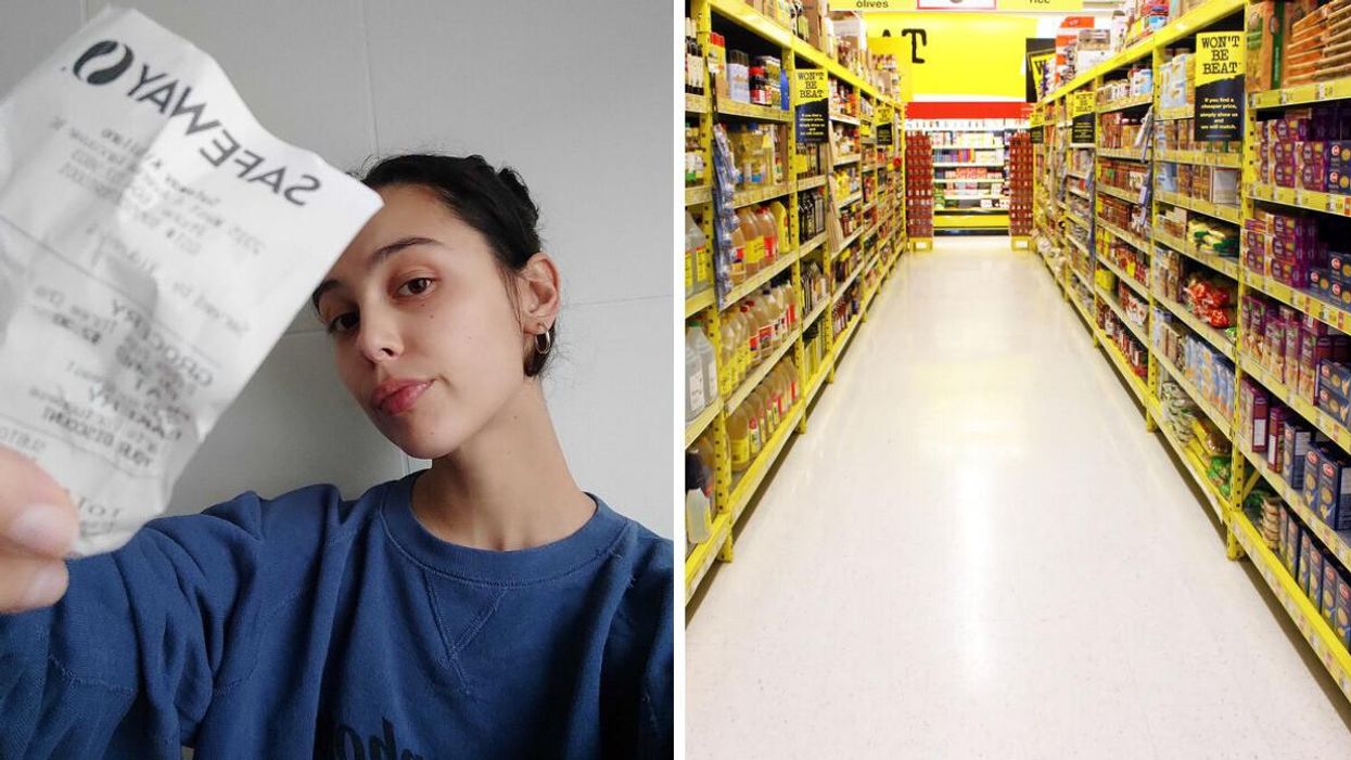 Safeway receipt. Right: No Frills aisle.