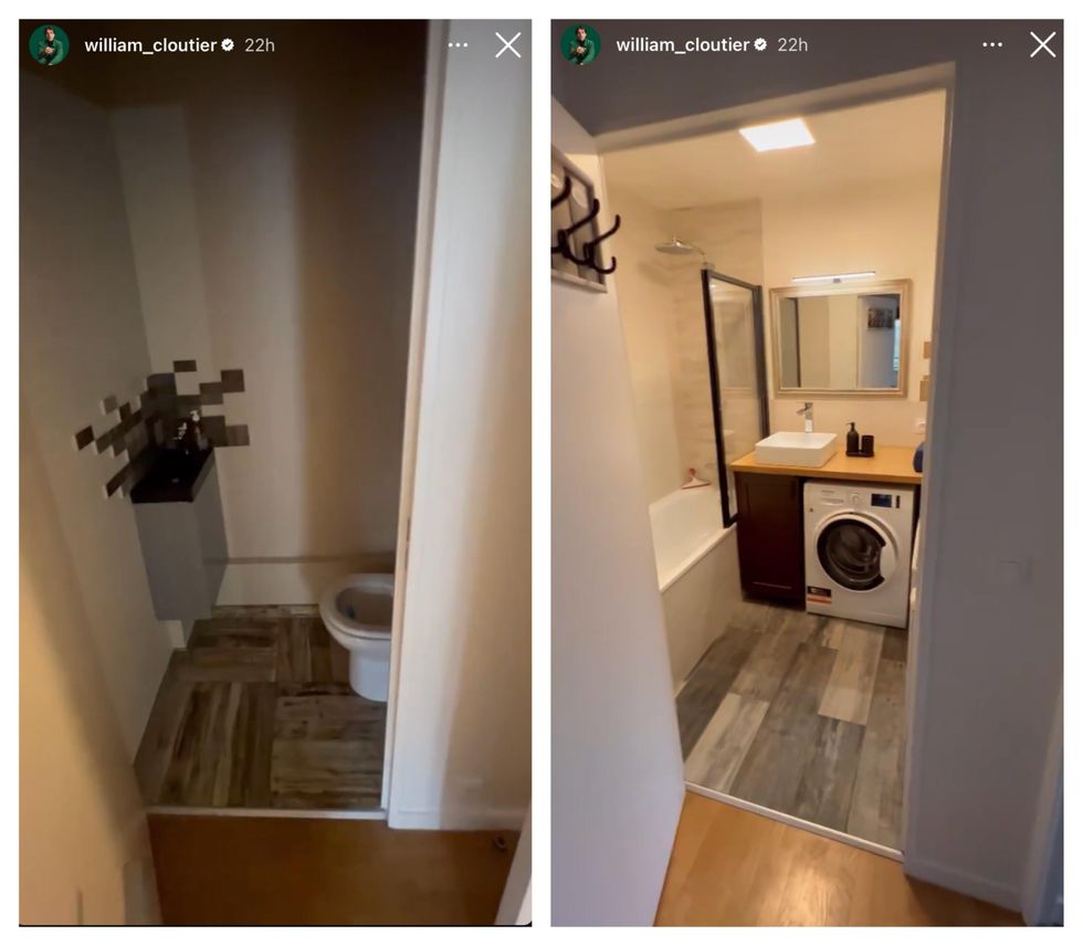 Salle d'eau. Droite : salle de bain.