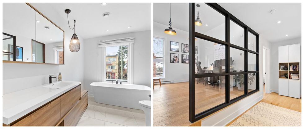 Salle de bain \u00e0 l'\u00e9tage. Droite : Bureau \u00e0 l'\u00e9tage.