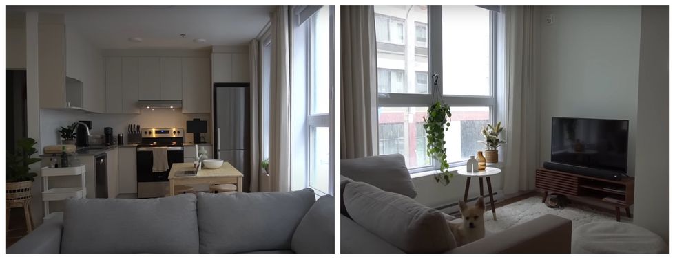 Salle \u00e0 manger. Droite : Salon.