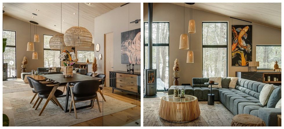 Salle \u00e0 manger. Droite : Salon.