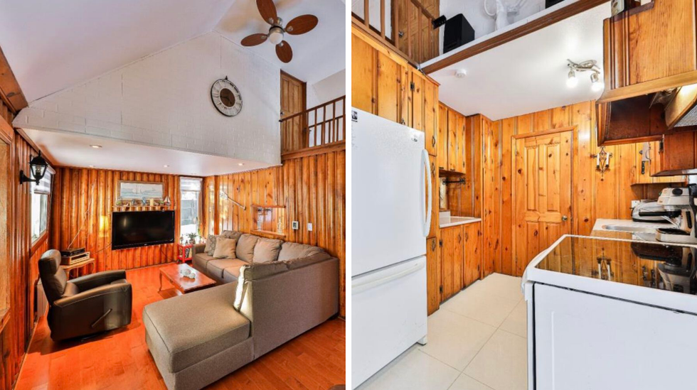 Salon. Droite : Cuisine.