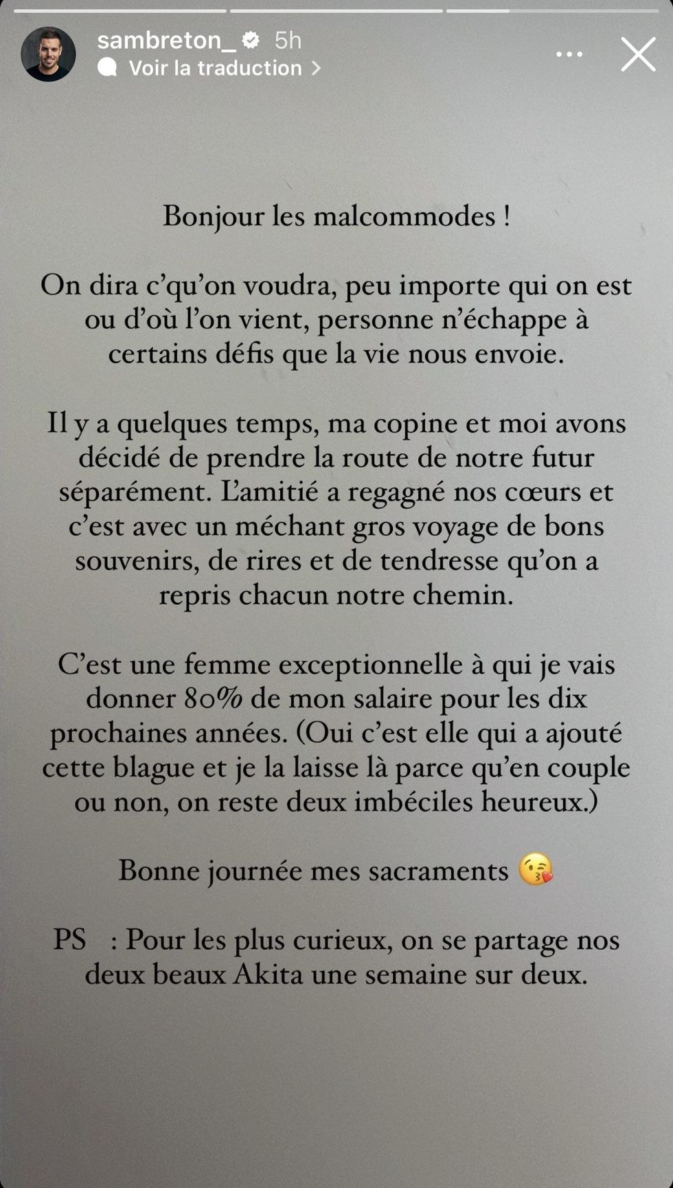 Sam Breton s'ouvre sur sa rupture.