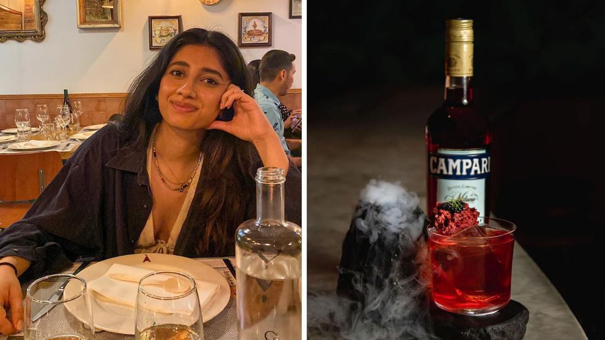 Sameen Chaudhry in Barcelona. Right: Vulcano Negroni at Paradiso Barcelona.