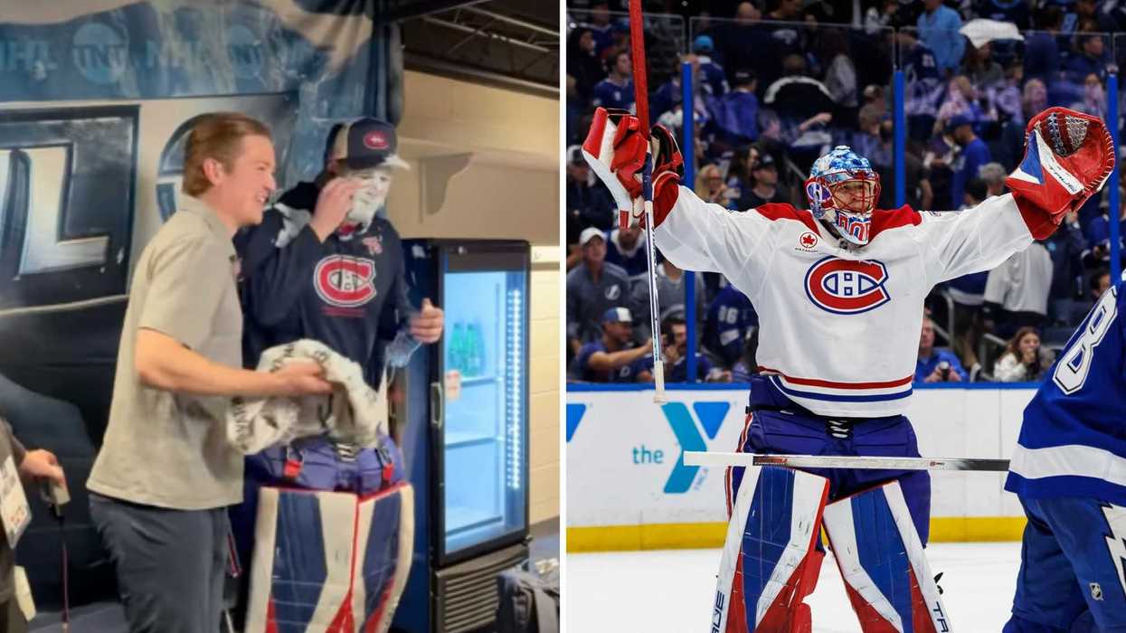 Samuel Montembault et Jakub Dobes. Droite : Jakub Dobes des Canadiens de Montréal.