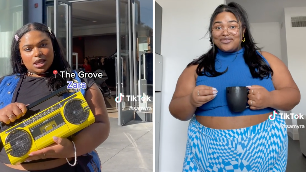 Samyra singing the song on TikTok. Right: Samyra responding to Lululemon on TikTok.