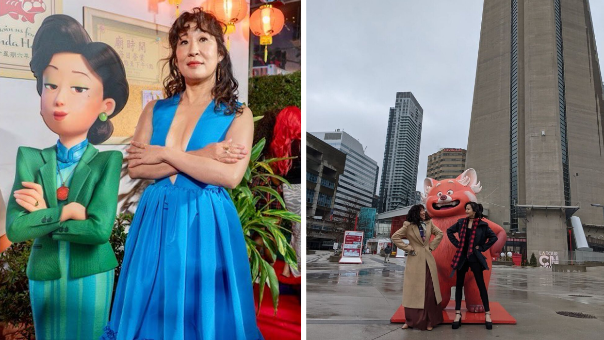 Sandra Oh with her character Ming from Pixar's Turning Red, set in Toronto.