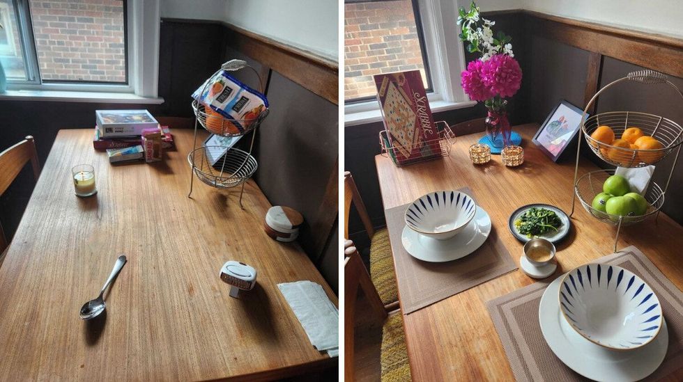 Sarah's before and after photos of her table.