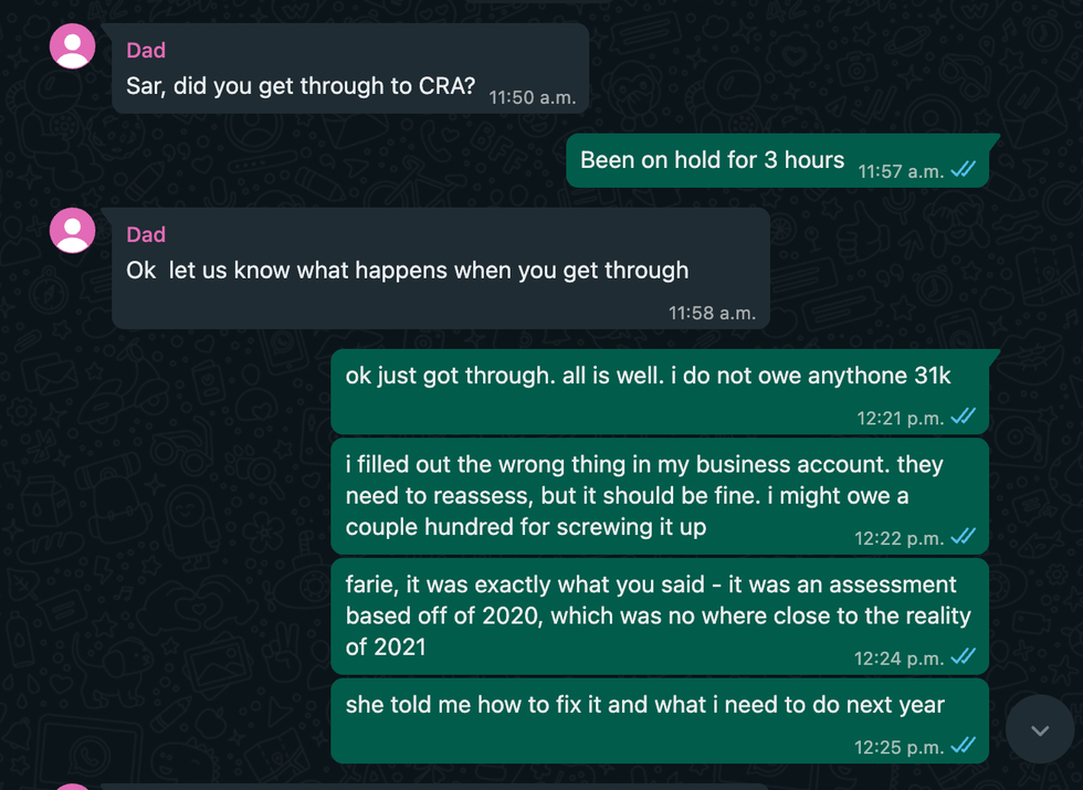 Sarah's family group chat.