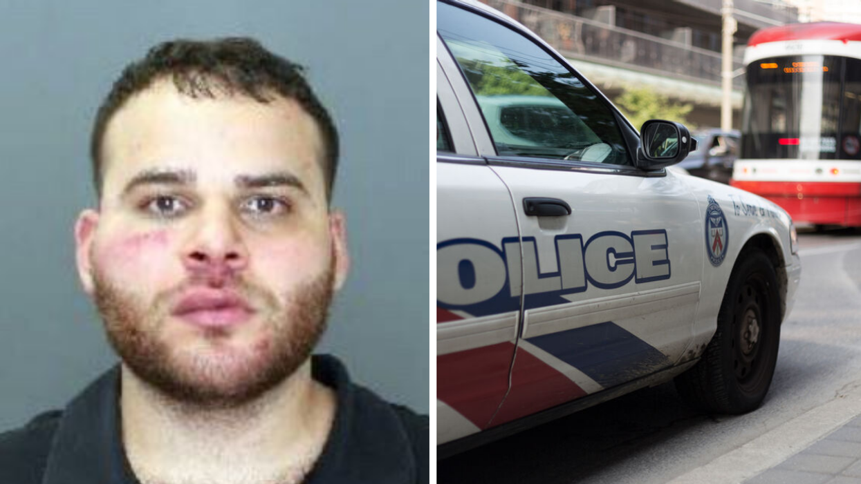 Sarkis Sogutlu. Right: Toronto Police car.