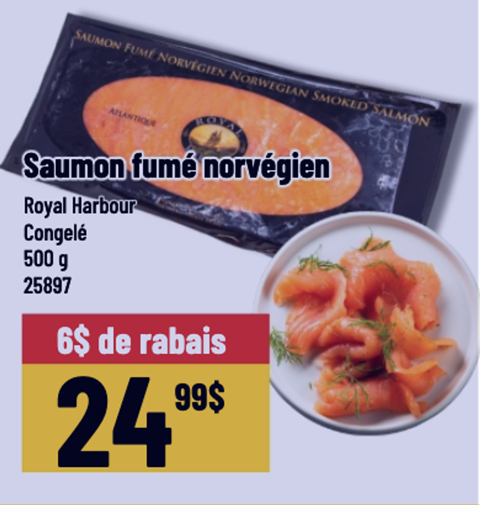 Saumon fum\u00e9 norv\u00e9gien Royal Harbour dans la circulaire du Mayrand.