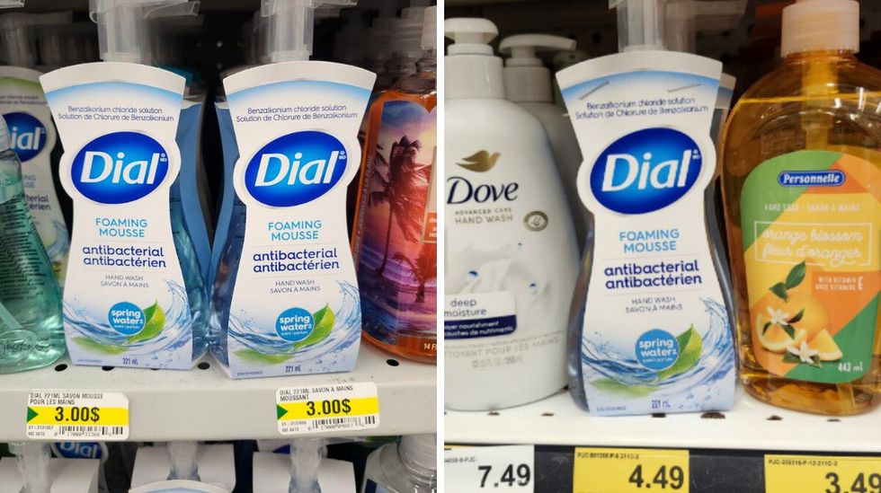 Savon \u00e0 mains moussant antibact\u00e9rien Dial Spring Water format 221 ml.