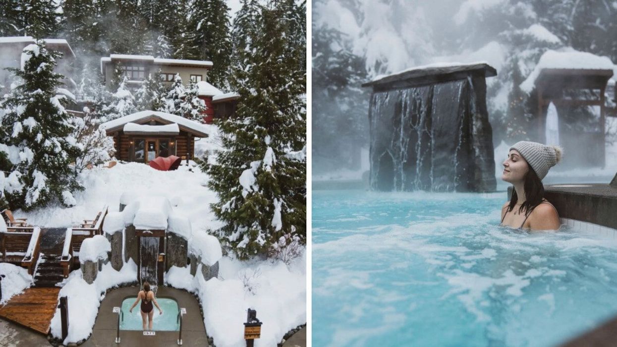 Scandinave Spa Whistler. Right: Outdoor thermal spa in BC.